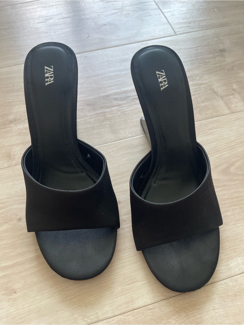 ZARA Black Sculpted Heel Open-Toe Slide Mules - Picture 2 of 6